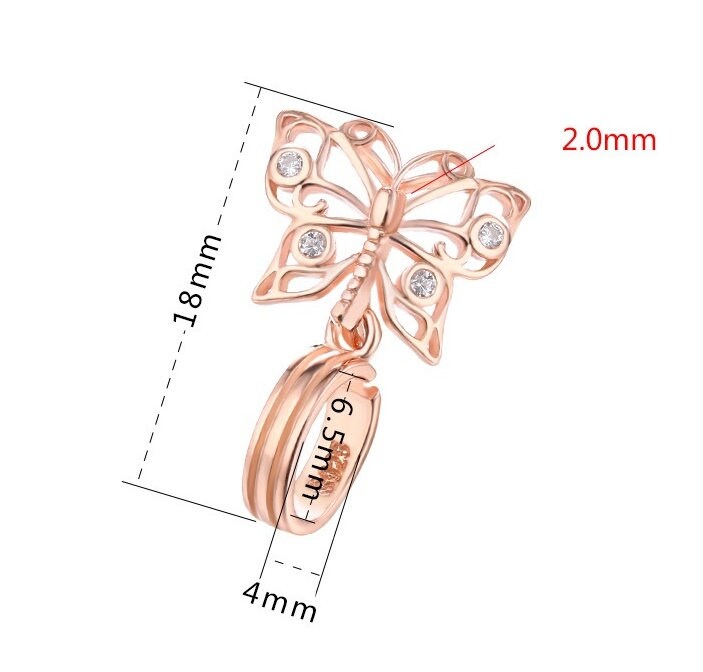 Butterfly Buckle Clip Pendant Setting Sterling Silver Rose White Gold Fine 925 4x6.5 mm For One Donut Bead No Prongs DIY Jewelry Wholesale