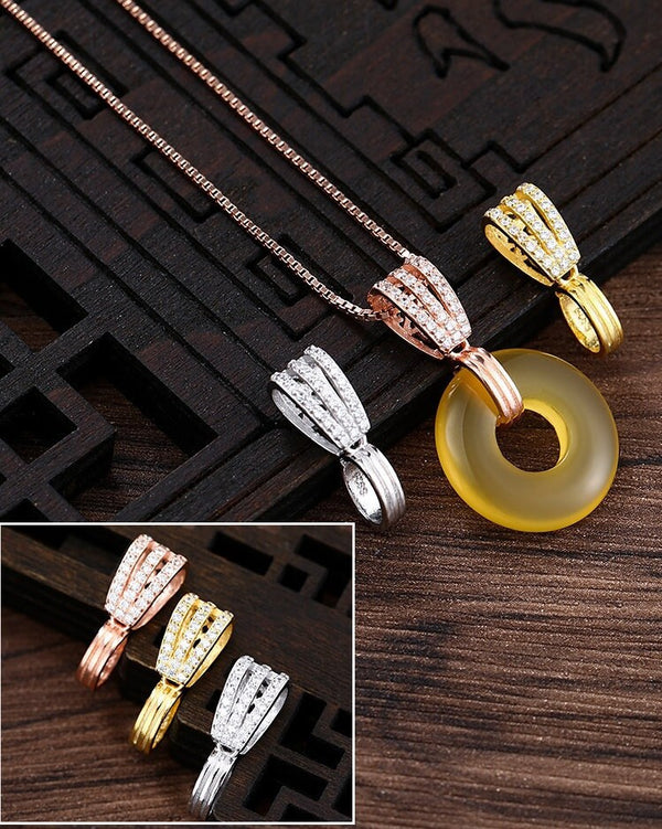 Crystals Leaf Buckle Clip Pendant Setting Base Sterling Silver Gold Fine 925 4x6.5 mm For One Donut Bead No Prongs DIY Jewelry Wholesale