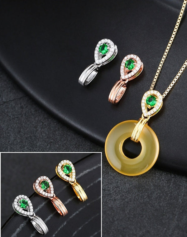 Crystals Teardrop Buckle Clip Pendant Setting Bezel Sterling Silver Gold Fine 925 4x6.5mm For One Donut Bead No Prongs DIY Jewelry Wholesale