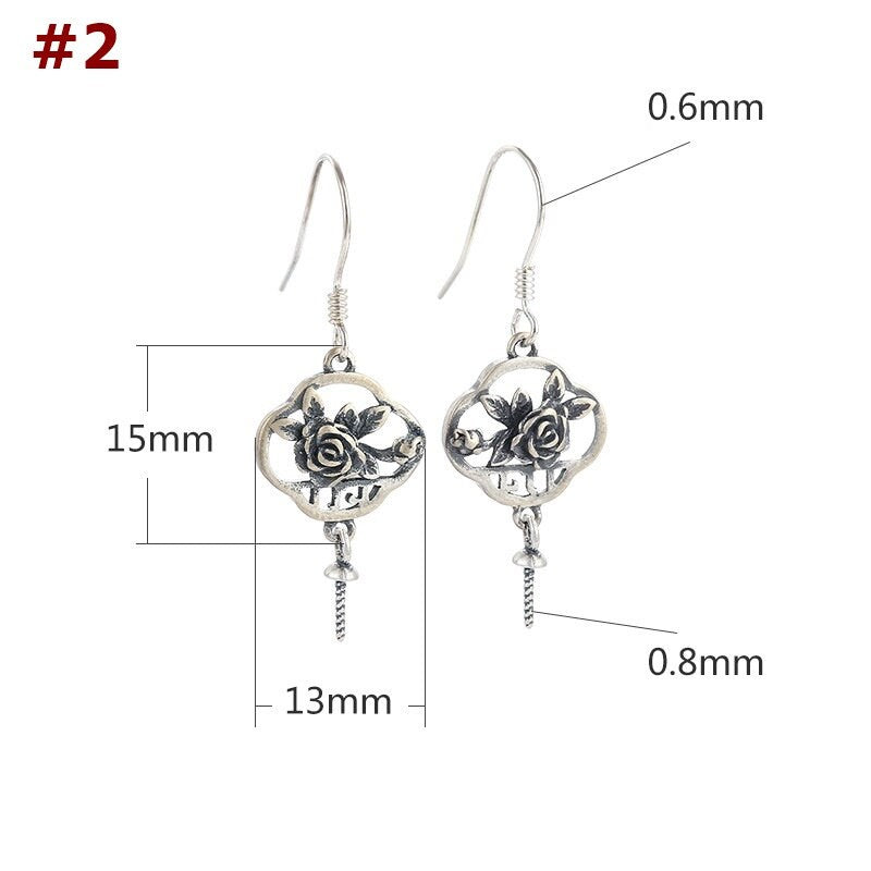 Flower Leaf Pattern Cup Pin Earrings Hook Setting Sterling Silver Gold Fine 925 13x15 mm For One Pearl Bead No Prongs DIY Jewelry Wholesale