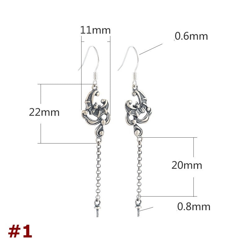 Moon Leaf Pattern Cup Pin Earrings Hook Setting Sterling Silver Gold Fine 925 11x22 mm For One Pearl Bead No Prongs DIY Jewelry Wholesale