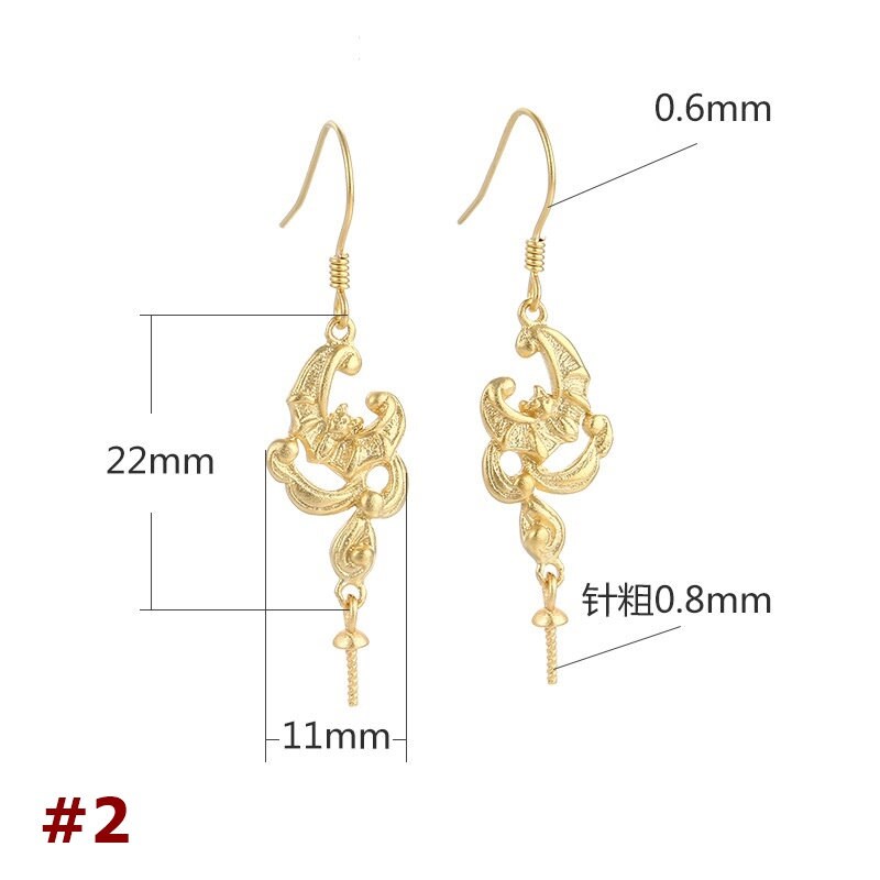 Moon Leaf Pattern Cup Pin Earrings Hook Setting Sterling Silver Gold Fine 925 11x22 mm For One Pearl Bead No Prongs DIY Jewelry Wholesale