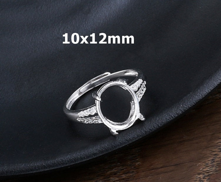 Ring Blank Setting 1pc Sterling Silver 925 Crystals Oval Base White Gold Fine 10x12mm For One Stone Adjustable Four Prongs Wholesale