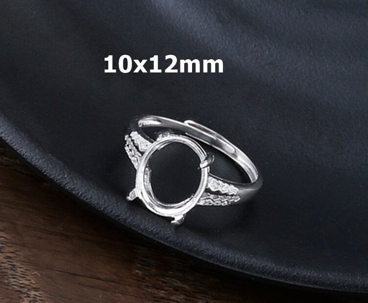 Ring Blank Setting 1pc Sterling Silver 925 Crystals Oval Base White Gold Fine 10x12mm For One Stone Adjustable Four Prongs Wholesale