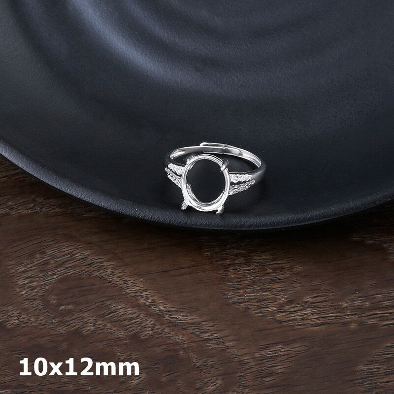 Ring Blank Setting 1pc Sterling Silver 925 Crystals Oval Base White Gold Fine 10x12mm For One Stone Adjustable Four Prongs Wholesale