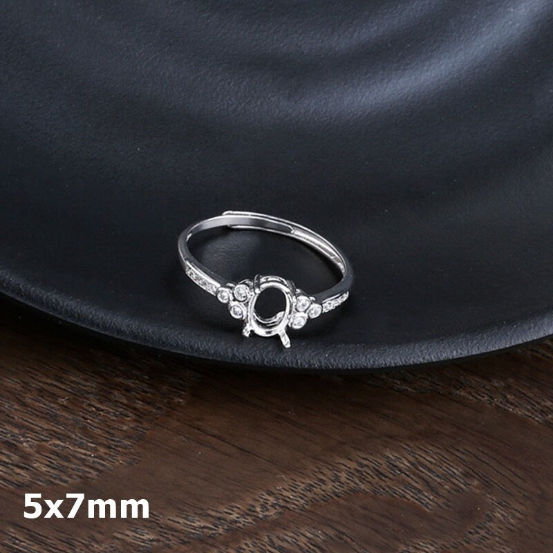 Ring Blank Setting 1pc Sterling Silver 925 Crystals Oval Base White Gold Fine 5x7mm For One Stone Adjustable Four Prongs Wholesale