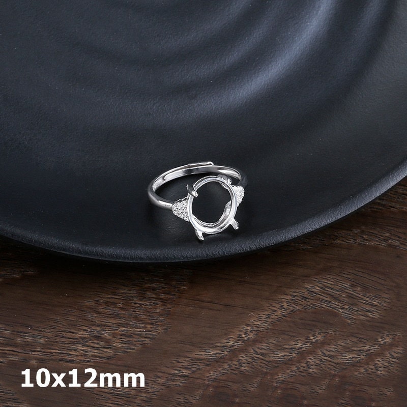 Ring Blank Setting 1pc Sterling Silver 925 Crystals Oval Base Four Prongs White Gold Fine 10x12mm For One Stone Adjustable Wholesale