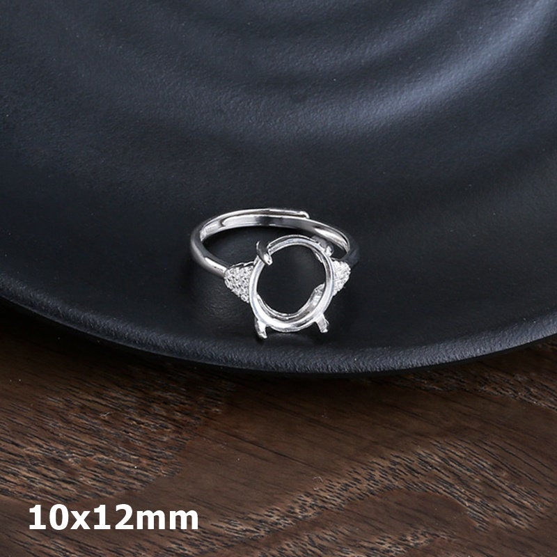 Ring Blank Setting 1pc Sterling Silver 925 Crystals Oval Base Four Prongs White Gold Fine 10x12mm For One Stone Adjustable Wholesale