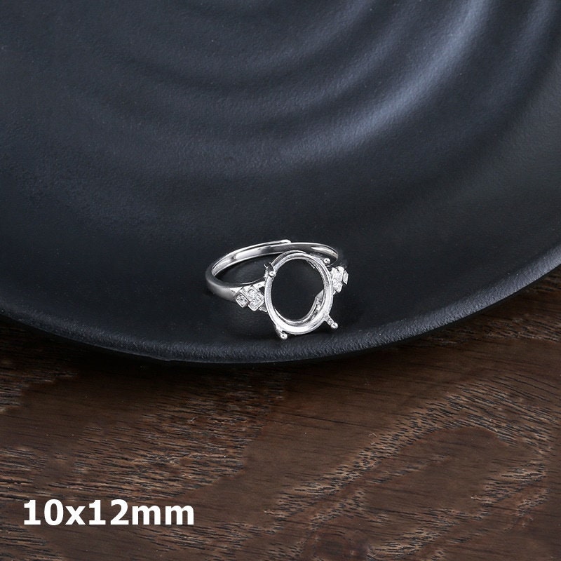 Ring Blank Setting 1pc Sterling Silver 925 Crystals Oval White Gold Adjustable Fine 10x12mm For One Stone Gemstone Four Prongs Wholesale