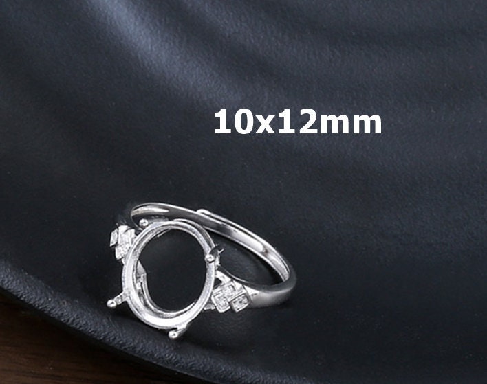 Ring Blank Setting 1pc Sterling Silver 925 Crystals Oval White Gold Adjustable Fine 10x12mm For One Stone Gemstone Four Prongs Wholesale