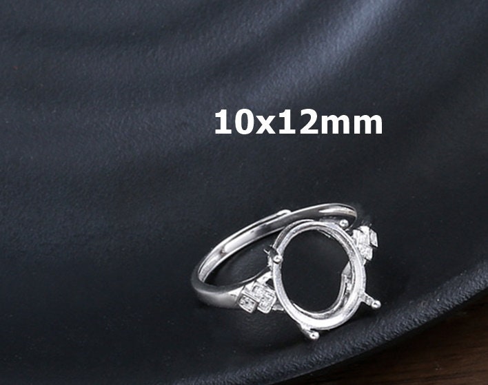 Ring Blank Setting 1pc Sterling Silver 925 Crystals Oval White Gold Adjustable Fine 10x12mm For One Stone Gemstone Four Prongs Wholesale