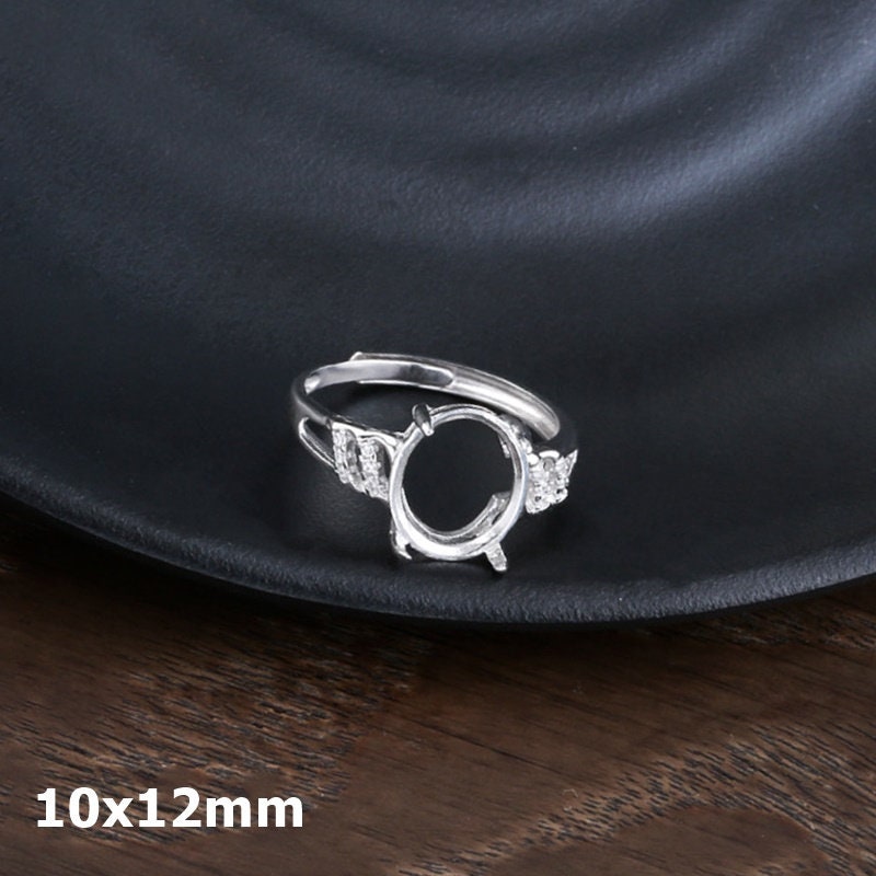 Ring Blank Setting 1pc Sterling Silver 925 Crystals Oval Base Four Prongs White Gold Fine 10x12mm For One Stone Adjustable Wholesale