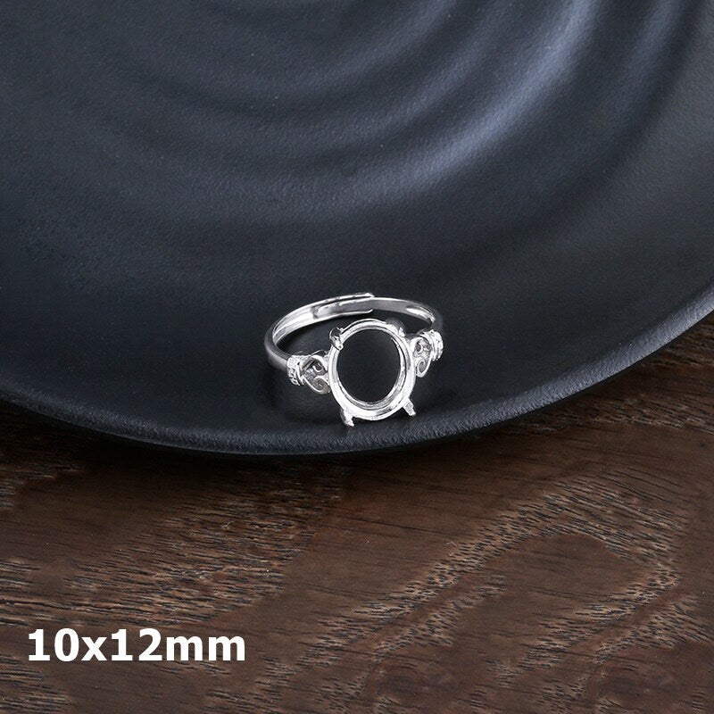 Ring Blank Setting 1pc Sterling Silver 925 Crystals Oval Base White Gold Fine 10x12mm For One Stone Adjustable Four Prongs Wholesale