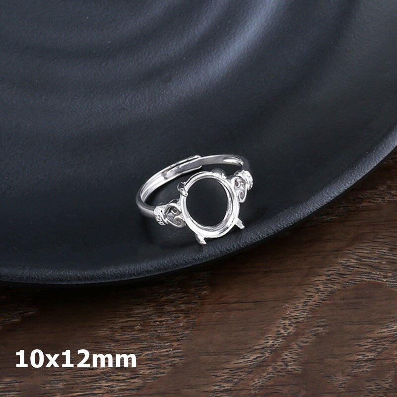 Ring Blank Setting 1pc Sterling Silver 925 Crystals Oval Base White Gold Fine 10x12mm For One Stone Adjustable Four Prongs Wholesale