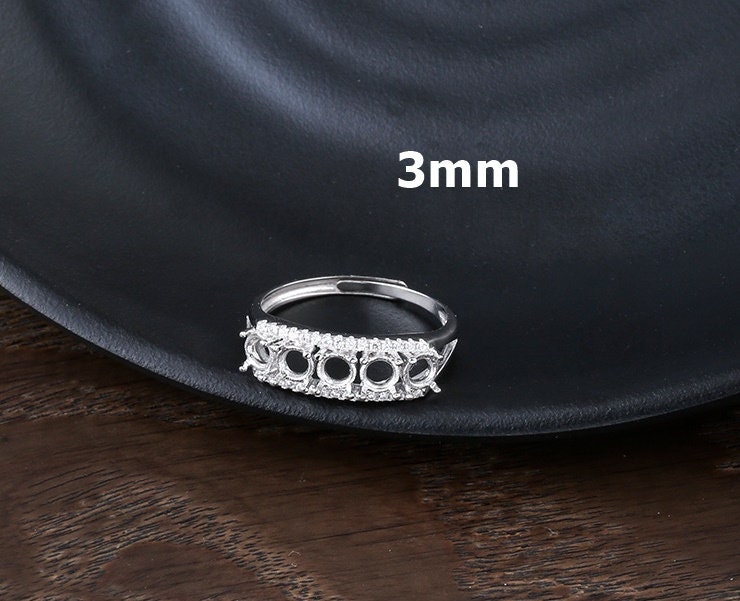 Ring Blank Setting 1pc Sterling Silver 925 Crystals Round White Gold Fine 3mm For Five Stones Gemstones Adjustable Four Prongs Wholesale