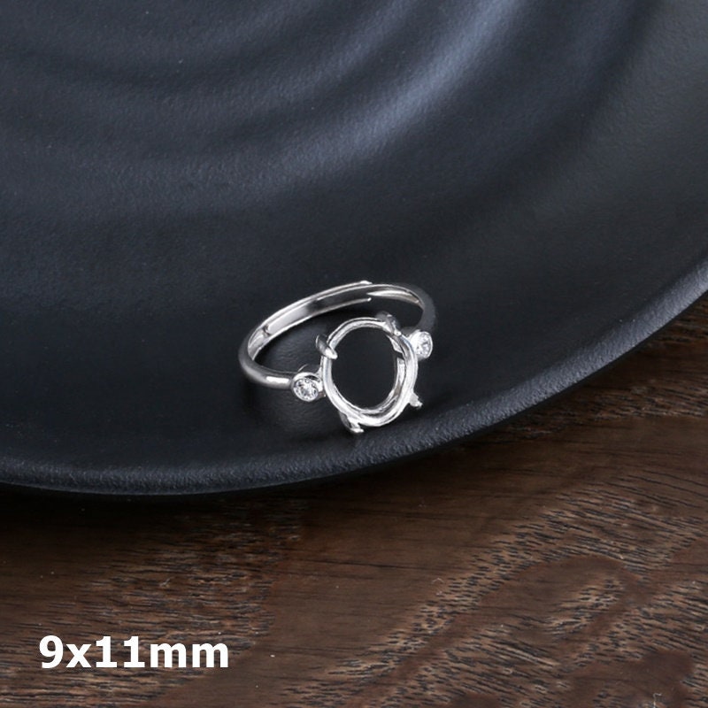 Ring Blank Setting 1pc Sterling Silver 925 Crystals Oval Base White Gold Adjustable Fine 9x11mm For One Stone Four Prongs Wholesale