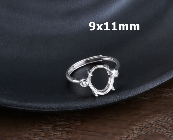 Ring Blank Setting 1pc Sterling Silver 925 Crystals Oval Base White Gold Adjustable Fine 9x11mm For One Stone Four Prongs Wholesale