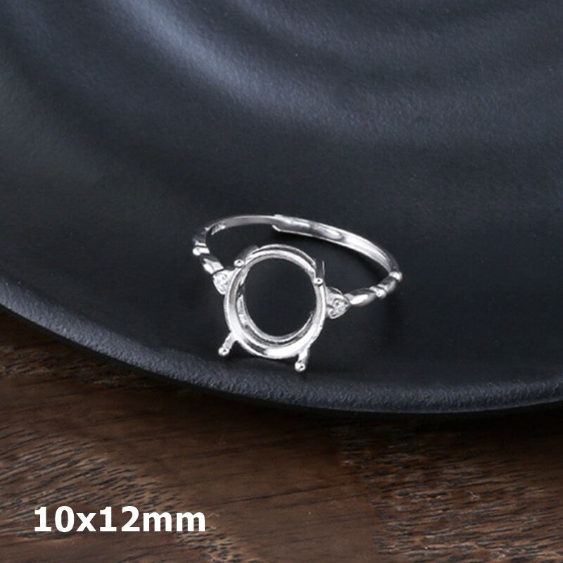 Ring Blank Setting 1pc Sterling Silver 925 Crystals Oval Base White Gold Fine 10x12mm For One Stone Adjustable Four Prongs Wholesale