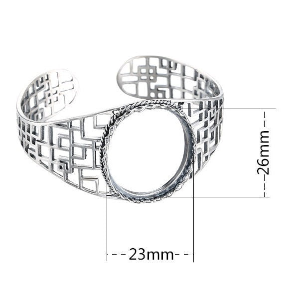 Ethnic Geometric Oval Mount Bracelet Setting Sterling Silver Fine 925 26x23mm For One Stone Adjustable No Prongs DIY Jewelry Wholesale