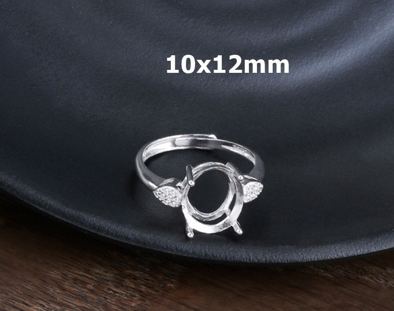 Ring Blank Setting 1pc Sterling Silver 925 Crystals Oval Base White Gold Fine 10x12mm For One Stone Adjustable Four Prongs Wholesale