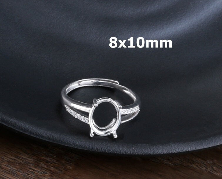 Ring Blank Setting 1pc Sterling Silver 925 Crystals Oval Base White Gold Fine 8x10mm For One Stone Adjustable Four Prongs Wholesale