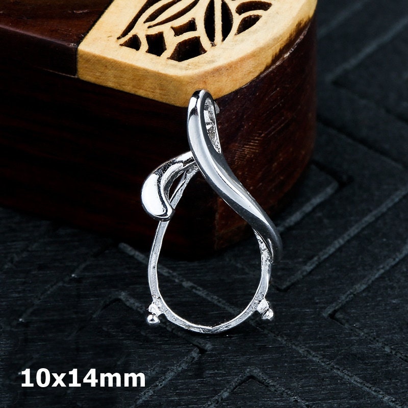 Teardrop Shape Base Pendant Blank Setting Sterling Silver White Gold Fine 925 10x14mm For One Stone Gemstone No Prongs DIY Jewelry Wholesale