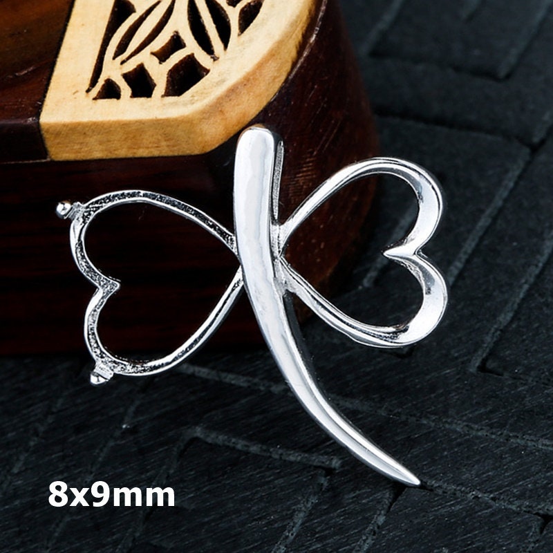 Heart Love Butterfly Base Pendant Setting Fine Sterling Silver White Gold 925 8x9mm For One Stone Gemstone Two Prongs DIY Jewelry Wholesale