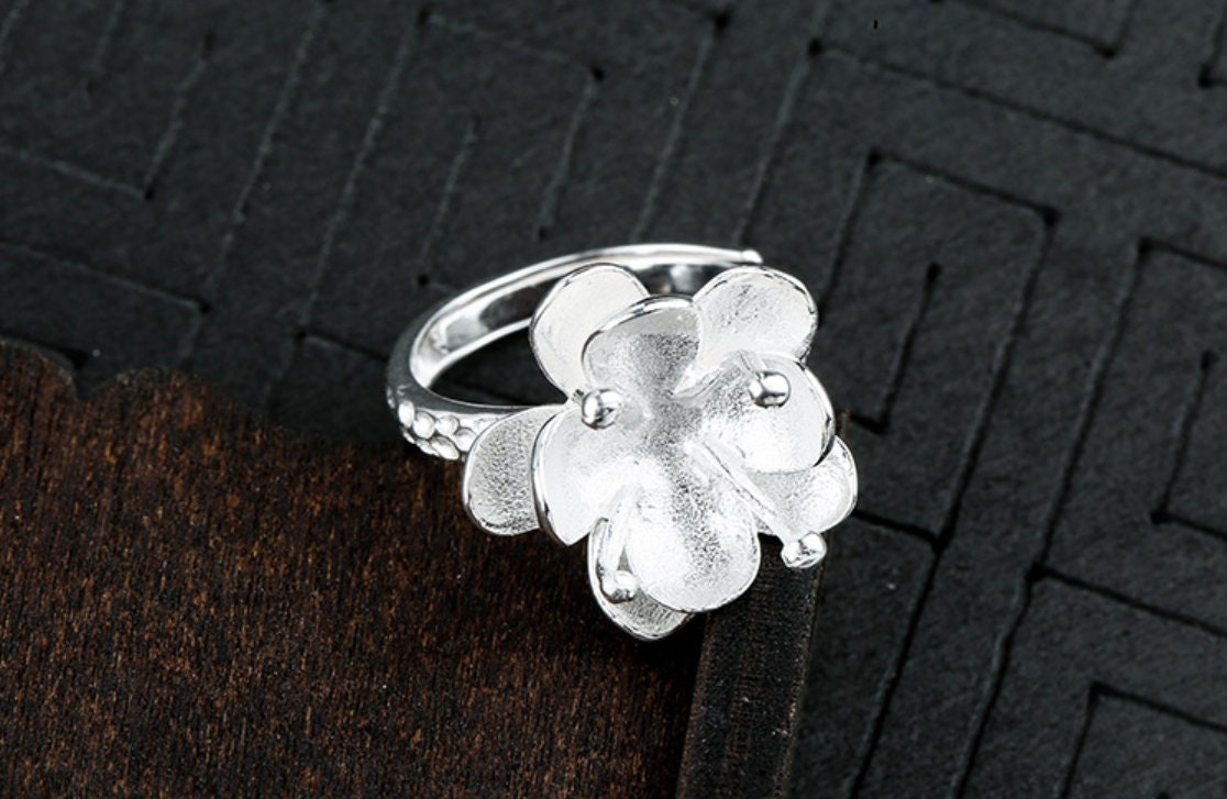 Ring Blank Setting 1pc Sterling Silver 925 Flower Cup Base White Gold Fine 10-11mm For One Pearl Bead Adjustable Four Prongs Wholesale