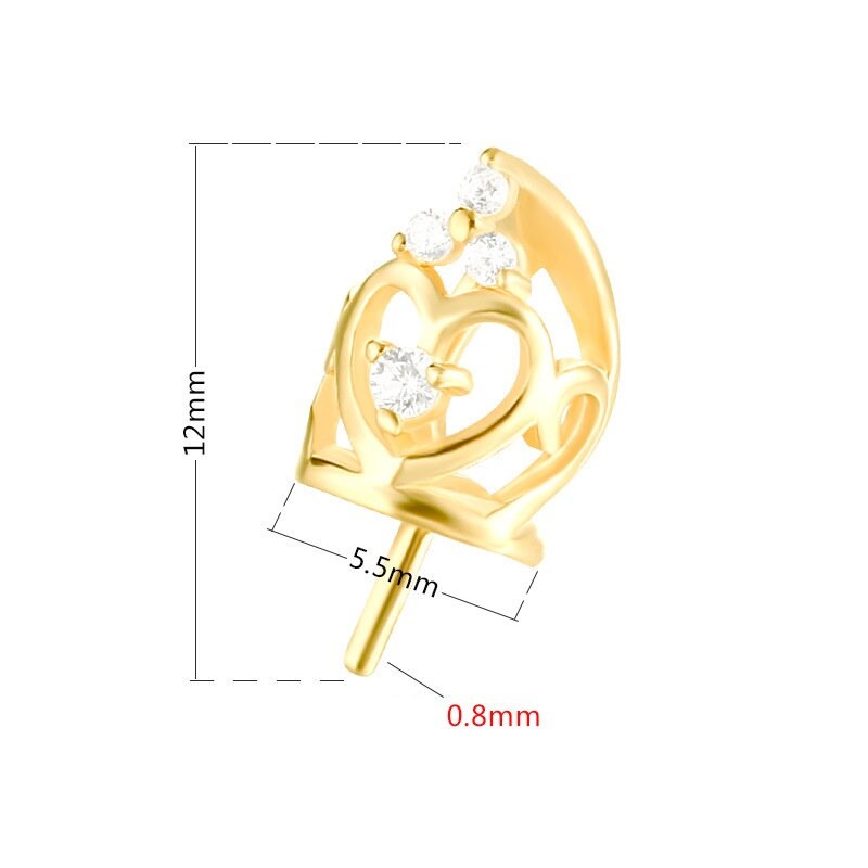 Heart Love Crown Pin Base Pendant Setting Sterling Silver Rose Gold Fine 925 6-12 mm For One Pearl Bead No Prongs DIY Jewelry Wholesale