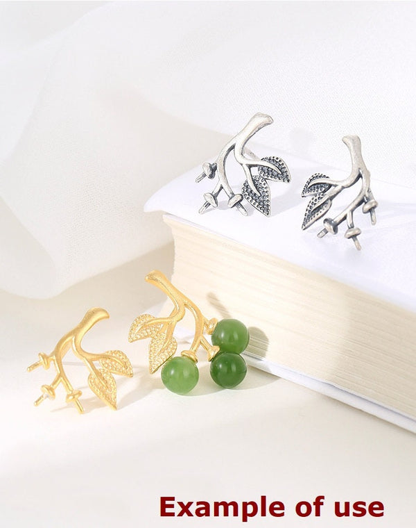 Leaf Branch Cup Pin Earrings Stud Blank Setting Sterling Silver Gold Bezel Fine 925 5-10 mm For Three Pearls No Prongs DIY Jewelry Wholesale