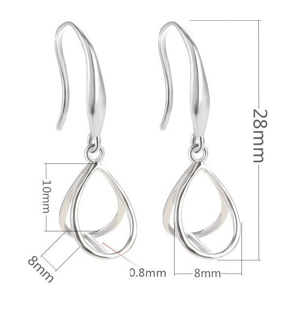 Teardrop Clip Base Earrings Hook Setting Sterling Silver White Gold Fine 925 8x10 mm For One Pearl Bead No Prongs DIY Jewelry Wholesale