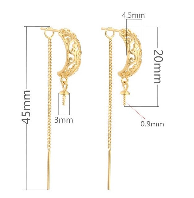 Vintage Pattern Chain Cup Pin Earrings Stud Setting Sterling Silver Gold Fine 925 5-10 mm For One Pearl Bead No Prongs DIY Jewelry Wholesale