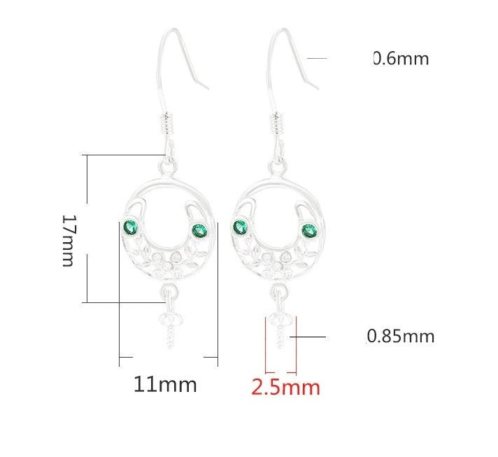 Moon Leaf Cup Pin Earrings Hook Blank Setting Fine Sterling Silver White Gold 925 5-10 mm For One Pearl Bead No Prongs DIY Jewelry Wholesale