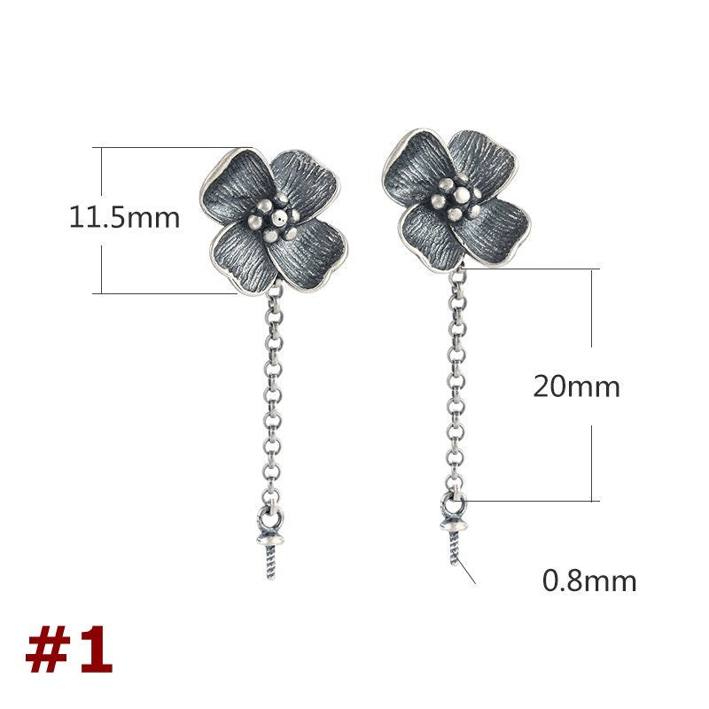 Flower Chain Cup Pin Earrings Stud Setting 925 Sterling Silver Gold Fine 11.5 mm Top Drilled Peg For 6-10mm Pearl Bead DIY Jewelry Wholesale