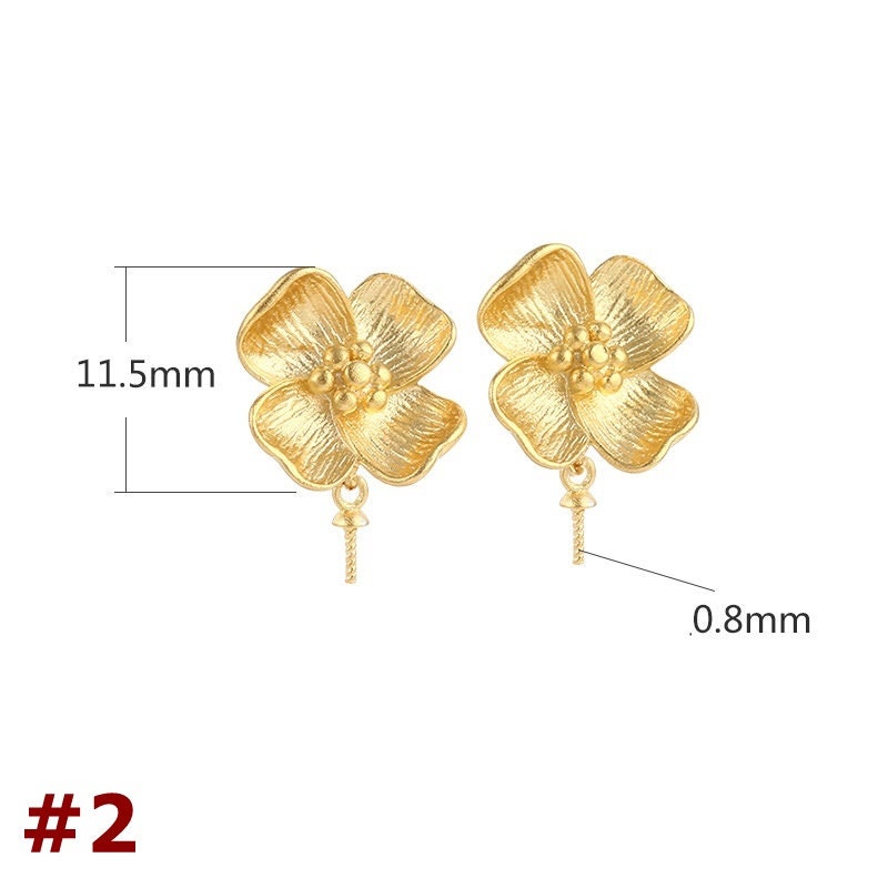 Flower Chain Cup Pin Earrings Stud Setting 925 Sterling Silver Gold Fine 11.5 mm Top Drilled Peg For 6-10mm Pearl Bead DIY Jewelry Wholesale