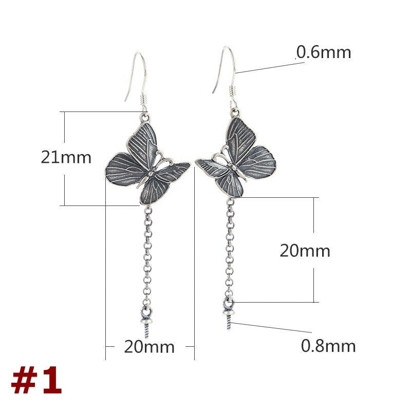 Butterfly Chain Cup Pin Earrings Hook Setting Sterling Silver Gold Fine 925 21 mm For One Pearl Bead No Prongs DIY Jewelry Wholesale