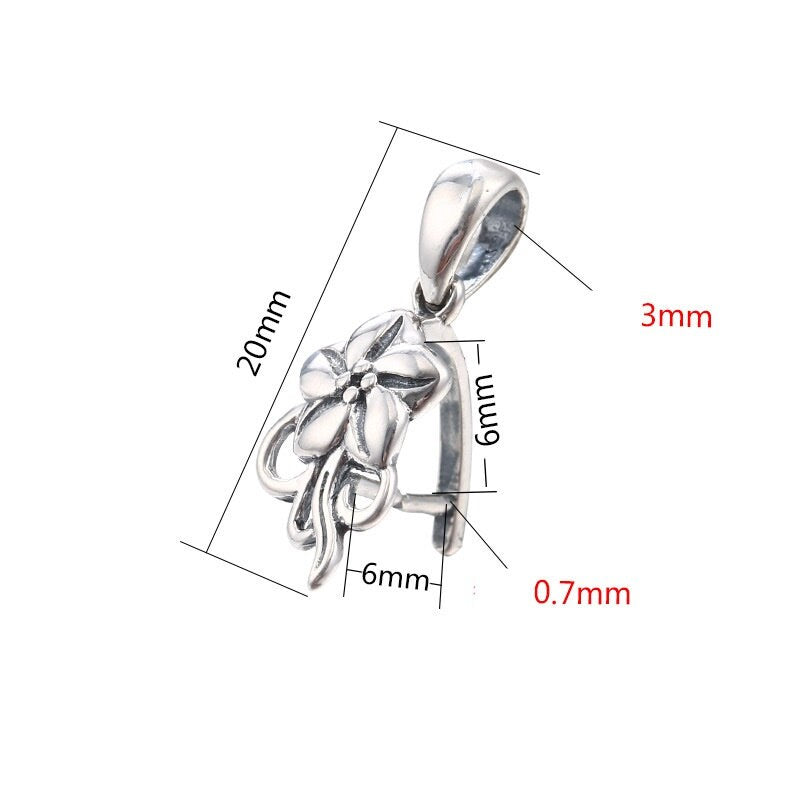 Vintage Flower Buckle Clip Pendant Setting Sterling Silver Antique Fine 925 6x6 mm For One Stone Gemstone No Prongs DIY Jewelry Wholesale