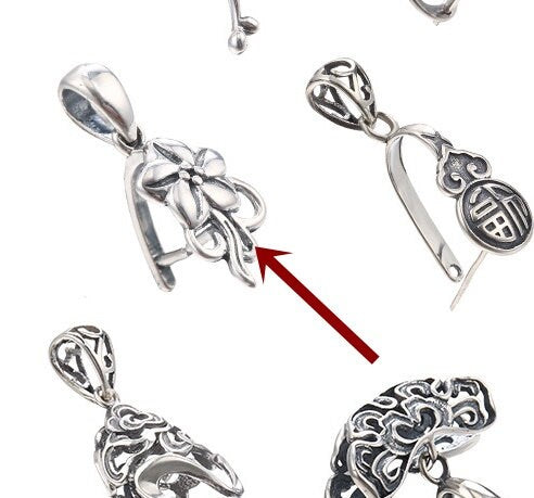 Vintage Flower Buckle Clip Pendant Setting Sterling Silver Antique Fine 925 6x6 mm For One Stone Gemstone No Prongs DIY Jewelry Wholesale