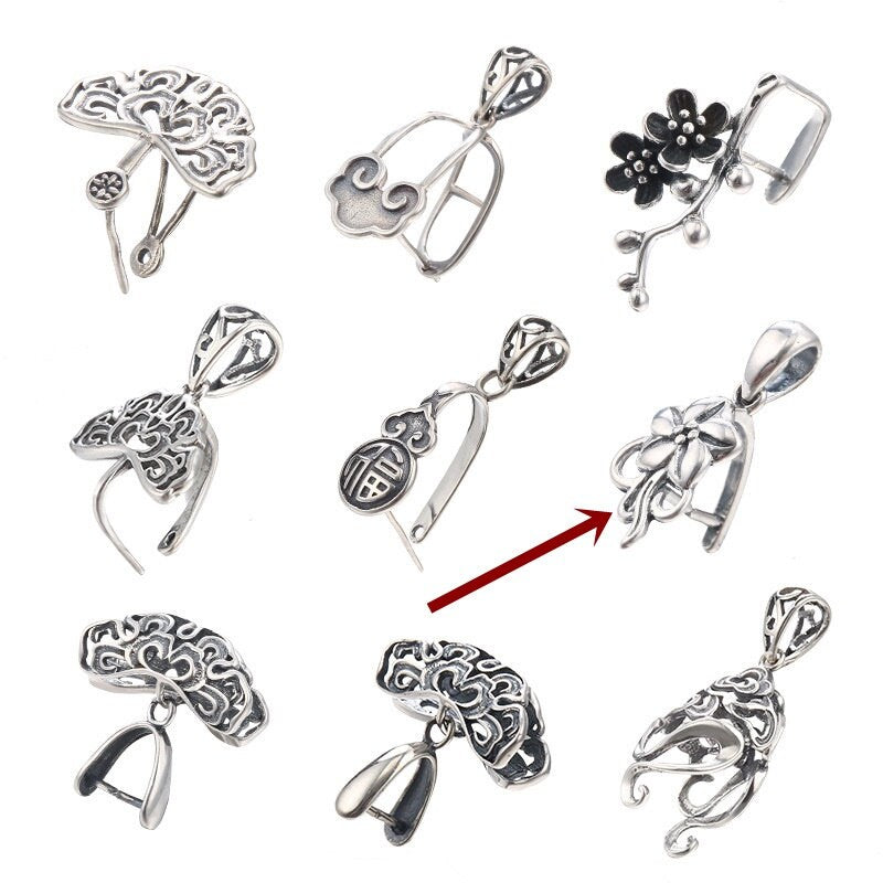 Vintage Flower Buckle Clip Pendant Setting Sterling Silver Antique Fine 925 6x6 mm For One Stone Gemstone No Prongs DIY Jewelry Wholesale