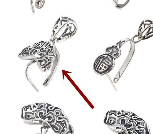 Vintage Flower Buckle Clip Pendant Setting Sterling Silver Antique Fine 925 6x9 mm For One Stone Gemstone No Prongs DIY Jewelry Wholesale