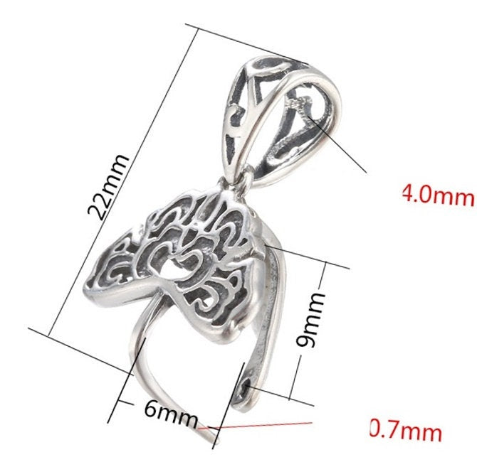 Vintage Flower Buckle Clip Pendant Setting Sterling Silver Antique Fine 925 6x9 mm For One Stone Gemstone No Prongs DIY Jewelry Wholesale