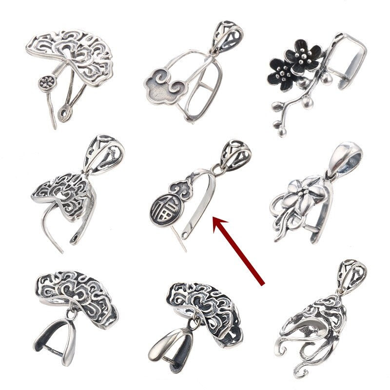 Ethnic Pattern Buckle Clip Pendant Setting Sterling Silver Antique Fine 925 10x13 mm For One Stone Gemstone No Prongs DIY Jewelry Wholesale