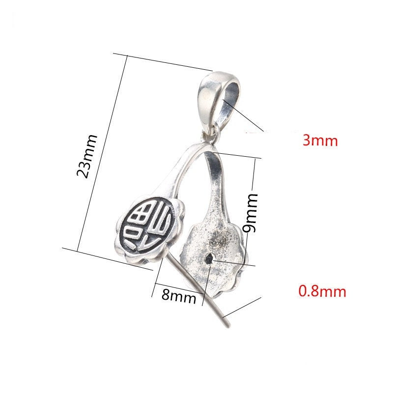 Ethnic Flower Buckle Clip Pendant Setting Sterling Silver Antique Fine 925 8x9 mm For One Stone Gemstone No Prongs DIY Jewelry Wholesale