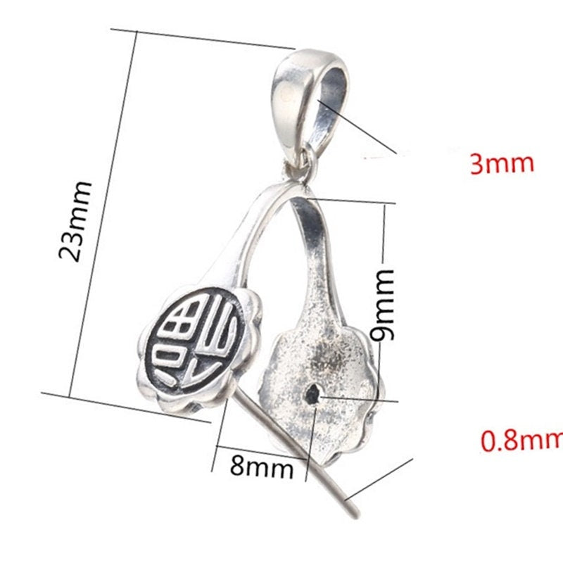 Ethnic Flower Buckle Clip Pendant Setting Sterling Silver Antique Fine 925 8x9 mm For One Stone Gemstone No Prongs DIY Jewelry Wholesale