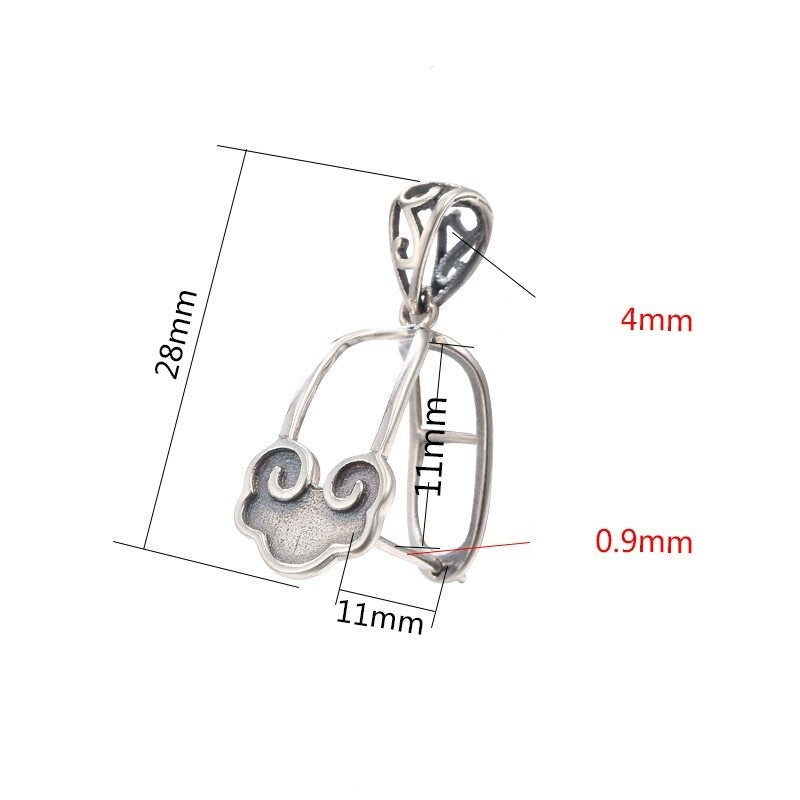 Ethnic Cloud Buckle Clip Pendant Setting Tray Sterling Silver Antique Fine 925 11x11 mm For One Stone No Prongs DIY Jewelry Wholesale