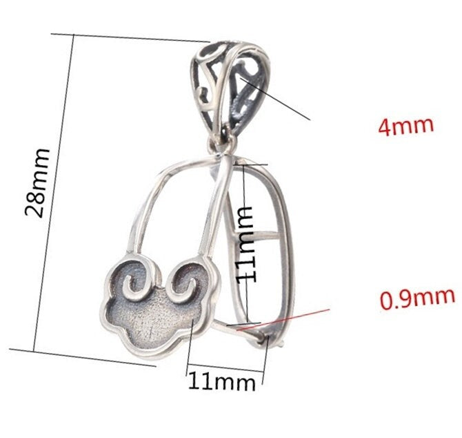 Ethnic Cloud Buckle Clip Pendant Setting Tray Sterling Silver Antique Fine 925 11x11 mm For One Stone No Prongs DIY Jewelry Wholesale