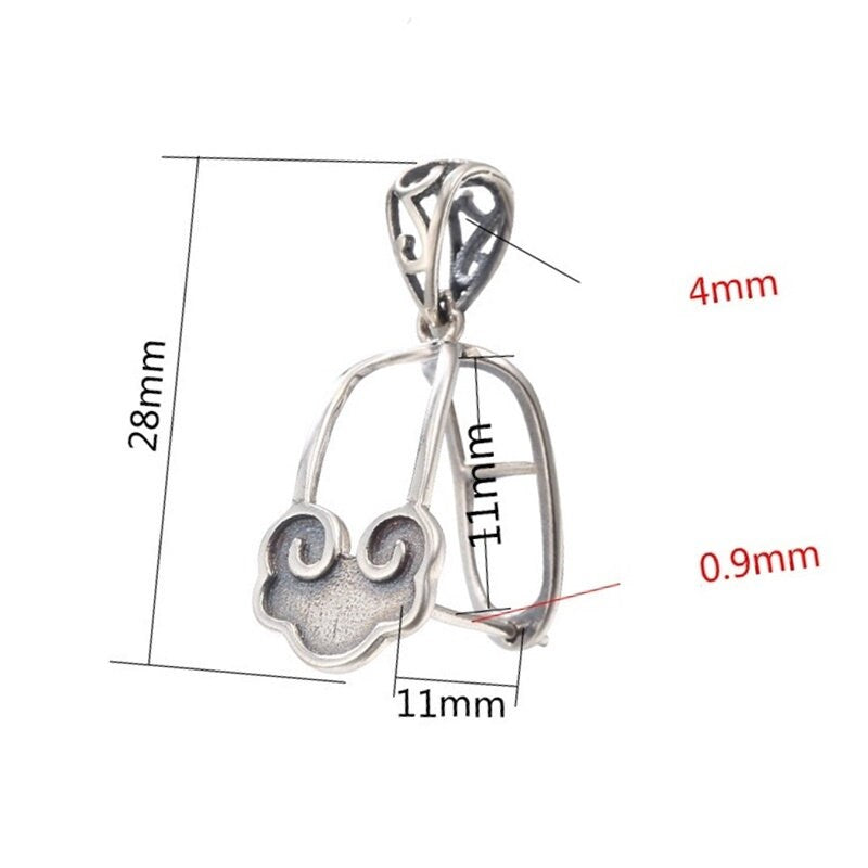 Ethnic Cloud Buckle Clip Pendant Setting Tray Sterling Silver Antique Fine 925 11x11 mm For One Stone No Prongs DIY Jewelry Wholesale