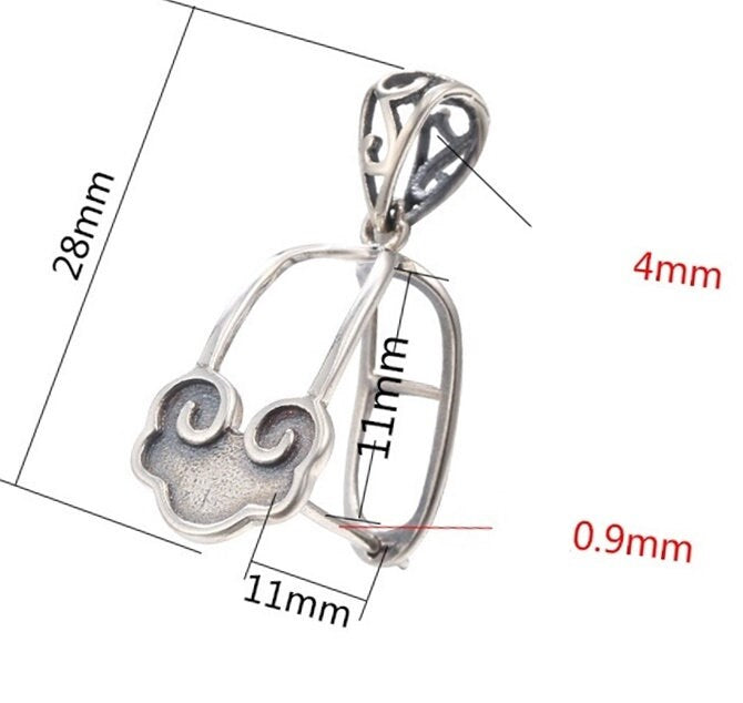 Ethnic Cloud Buckle Clip Pendant Setting Tray Sterling Silver Antique Fine 925 11x11 mm For One Stone No Prongs DIY Jewelry Wholesale