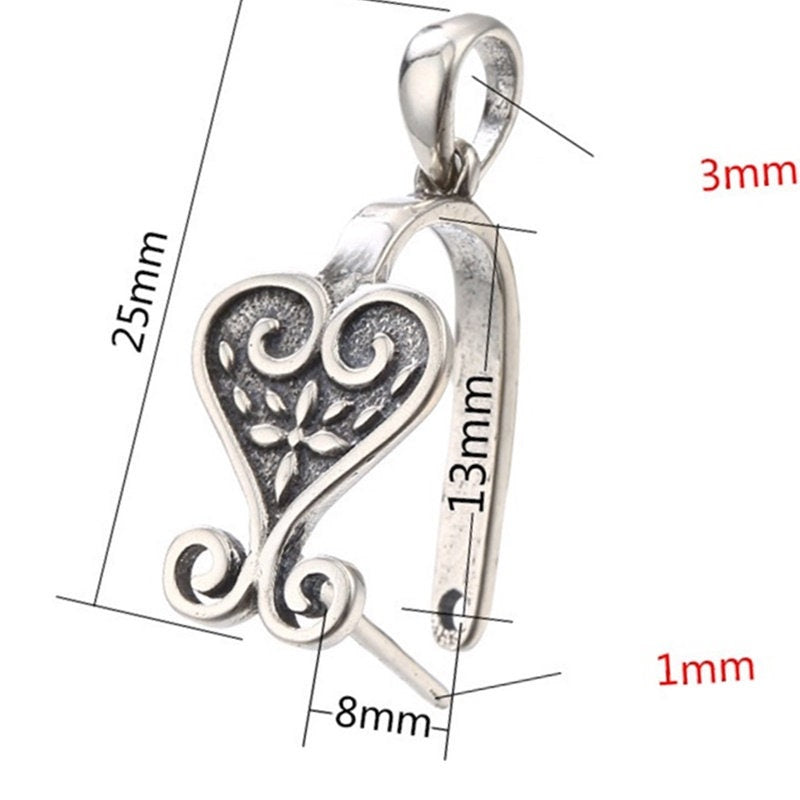 Ethnic Love Heart Buckle Clip Pendant Setting Sterling Silver Antique Fine 925 8x13mm For One Stone Gemstone No Prongs DIY Jewelry Wholesale