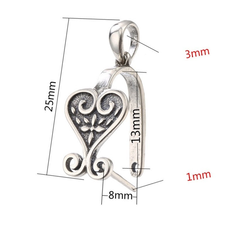 Ethnic Love Heart Buckle Clip Pendant Setting Sterling Silver Antique Fine 925 8x13mm For One Stone Gemstone No Prongs DIY Jewelry Wholesale